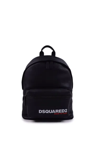 Dsquared2 Hammered Leather Backpack With Logo In Black