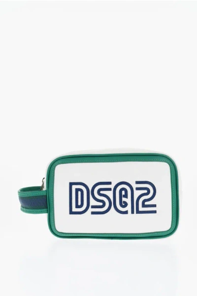 Dsquared2 Hammered Leather Beauty Case With Contrast Details In White