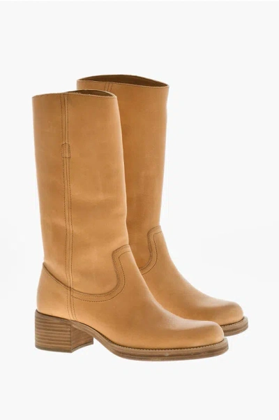 Dsquared2 Hammered Leather Biker Boots Heel 5 Cm In Brown