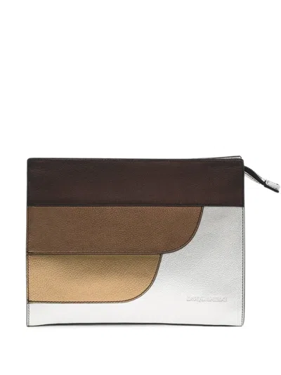 Dsquared2 Hammered-leather Metallic-finish Clutch Bag In Brown