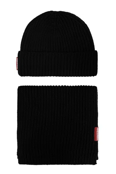 Dsquared2 Hat And Scarf Set In Black