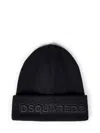 Dsquared2 Knit Folded Cuff Wool Beanie In Black