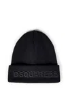 Dsquared2 Knit Folded Cuff Wool Beanie In Black