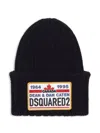 Dsquared2 Knitted Beanie With Folded Cuff And Colorful Patch In Black