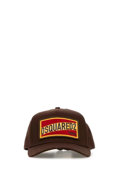 Dsquared2 Cotton Baseball Cap Adjustable Strap Curved Brim In Brown