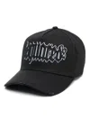 Dsquared2 Vintage Effect Cap With Rhinestone And Gothic Print Logo In Nero+nero