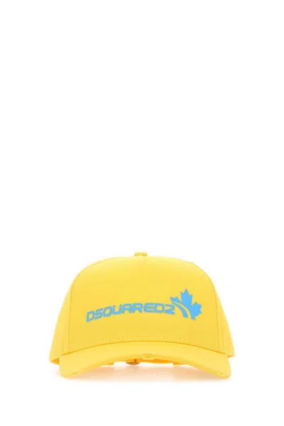 Dsquared2 Cotton Cap With Curved Peak And Ventilation Eyelets In Yellow