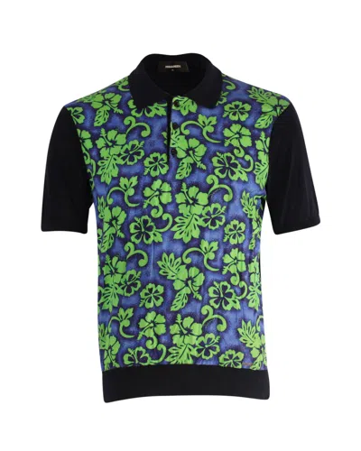 Dsquared2 Hawaiian Print Polo Shirt In Green Laine