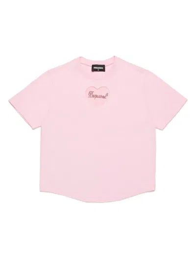 Dsquared2 Kids' Heart-appliqué Cotton T-shirt In Pink