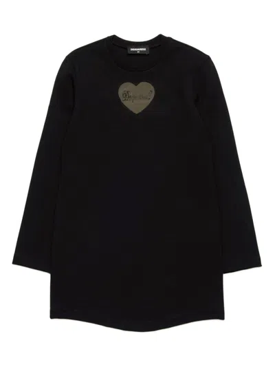 Dsquared2 Kids' Heart-appliqué Sweater Dress In Black