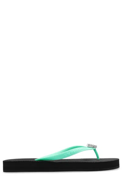 Dsquared2 Flip-flops With Logo In Nero+verde Acqua