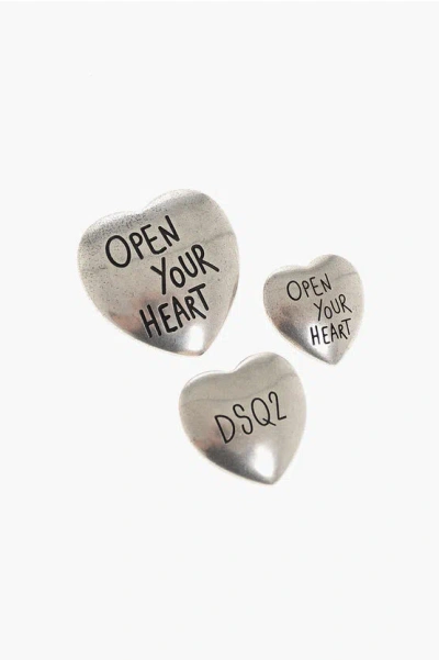 Dsquared2 Heart Shaped Open Your Heart Metal Brooches