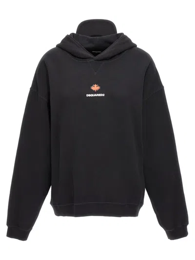 Dsquared2 Hooded Sweatshirt With Ribbed Cuffs And Hem In Black