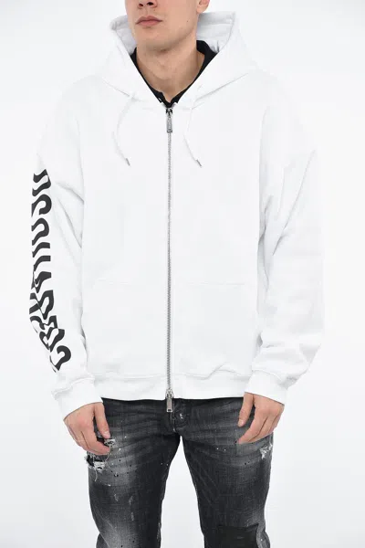 Dsquared2 Logo Print Zip-up Hoodie In White