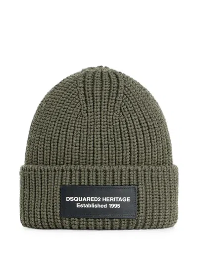 Dsquared2 Heritage Knit Beanie In Green
