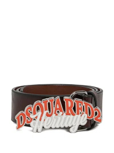 Dsquared2 Kids' Heritage Logo-plaque Belt In Green