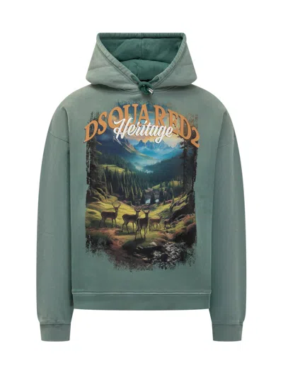 Dsquared2 Heritage Print Hooded Sweatshirt In Gray
