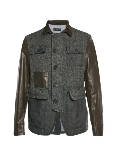 Pre-owned Dsquared2 Herringbone Leather-sleeve Jacket In Gray