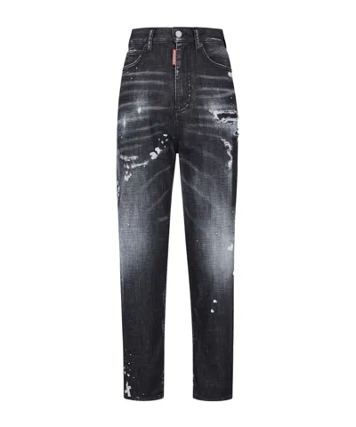 Dsquared2 High-rise Straight-leg Distressed Jeans In Black