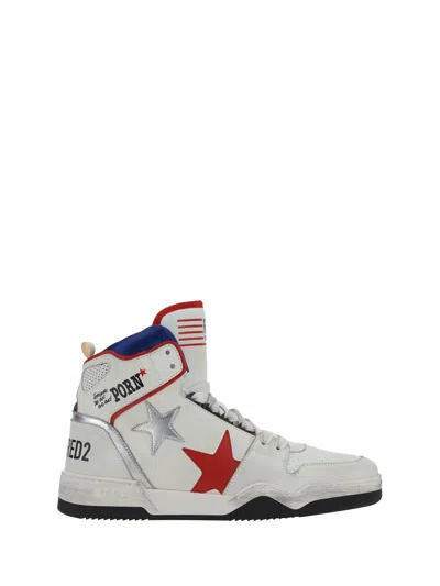 Dsquared2 High Top Sneakers In Bianco+rosso+blu