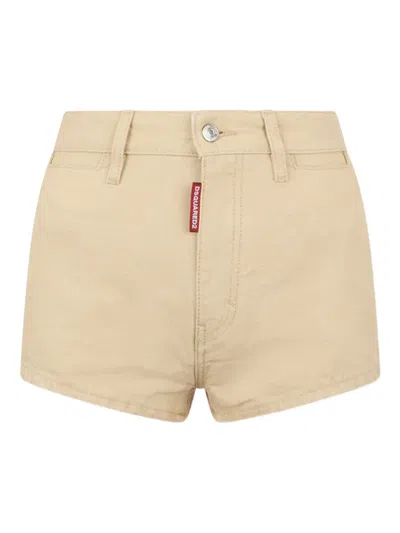 Dsquared2 High-waist Denim Shorts In Neutral