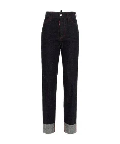 Dsquared2 High-waist Logo Print Jeans In Black