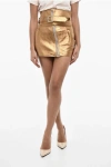 Dsquared2 High Waist Metallic Leather Mini Skirt With Belt