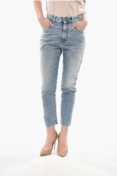 Dsquared2 High-waist Stretch Denim Jeans Cropped Twiggy 15cm In Blue