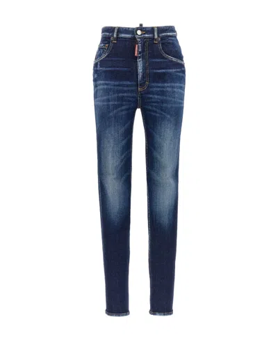 Dsquared2 High-waisted Faded Skinny Jeans In Blue