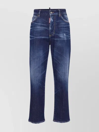 Dsquared2 High-waisted Straight-leg Jeans Faded Effect In Navy Blue