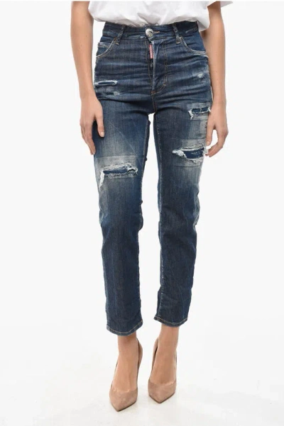 Dsquared2 High-waisted Stretch Denim Boston Jeans 18cm In Blue