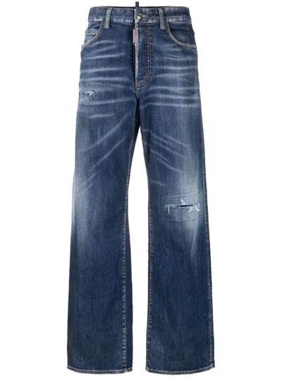 Dsquared2 High-waisted Wide-leg Stretch Cotton Jeans In Blue