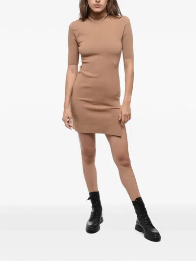Dsquared2 High-neck Short-sleeve Day Dress In Brown