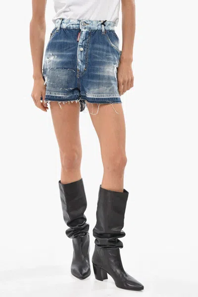 Dsquared2 High-rise Distressed Shorts In Blue