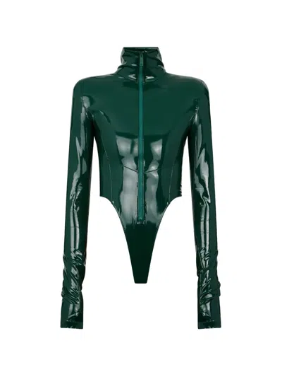 Dsquared2 High-shine Zip-up Bodysuit In Animal Print