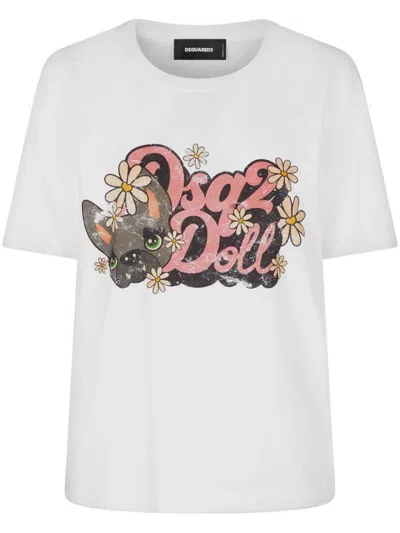 Dsquared2 Logo-printed Crewneck T-shirt In Bianco