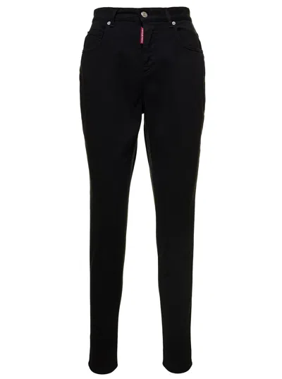 DSQUARED2 HONEY BLACK HIGH-WAISTED SKINNY JEANS WITH LOGO TAG IN STRETCH DENIM WOMAN