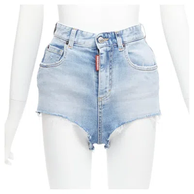 Pre-owned Dsquared2 Honey Blue Heart Washed Denim Leopard Lined Hot Pants It36 Xxs