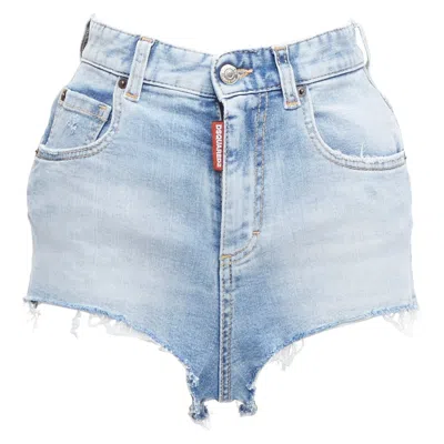 Pre-owned Dsquared2 Honey Blue Heart Washed Denim Leopard Lined Hot Pants It36 Xxs
