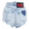 Dsquared2 Honey Heart Washed Denim Leopard Lined Hot Pants In Blue