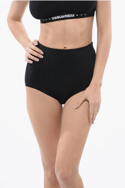 Dsquared2 Honey High-waisted Hot Pants With Contrasting Logo In Black