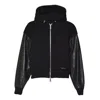 Dsquared2 Hooded Black Jacket With Leather Sleeves In Black