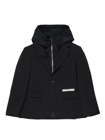 Dsquared2 Hooded Buttoned Blazer In Black