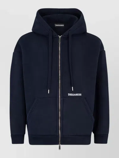 Dsquared2 Hooded Crewneck Jacket Drawstring Hood Pockets In Blue
