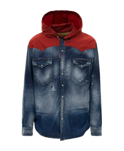 DSQUARED2 DSQUARED2 DISTRESSED HOODED MILITARY DENIM OVERSHIRT