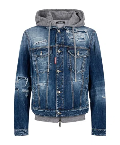 Dsquared2 Medium Ripped Wash Over Jeans Jacket In Blue