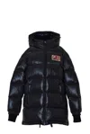 Dsquared2 D2 Long Down Jacket In Black Nylon With Hood In Nero