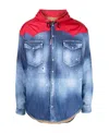 Dsquared2 Distressed Denim Jacket With Shearling In Blue