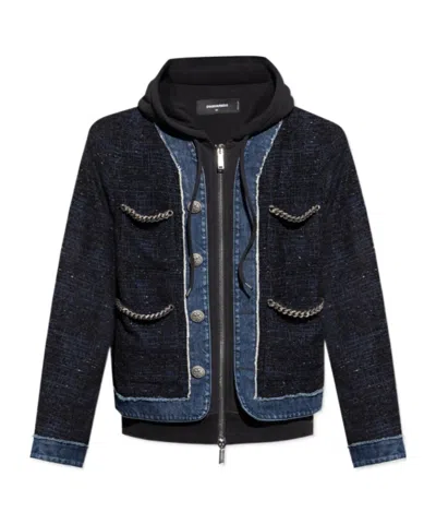 DSQUARED2 CHAIN-TRIMMED TWEED JACKET