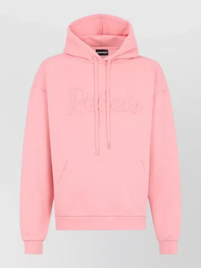 Dsquared2 Hooded Knit Sweater Crewneck Drawstring Hem In Pink